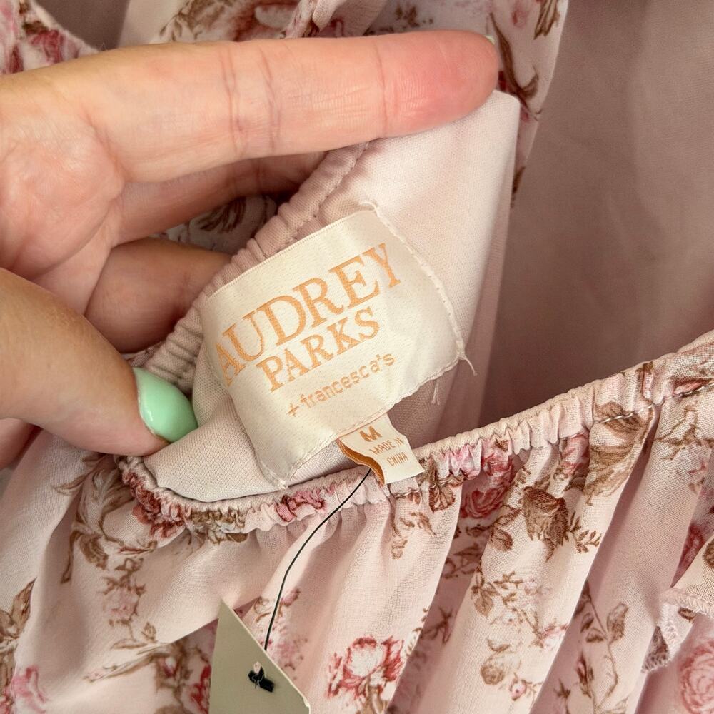Audrey Parks Francesca's Floral Maxi Dress M Pink Cottage Feminine Romantic NWT - Picture 7 of 9
